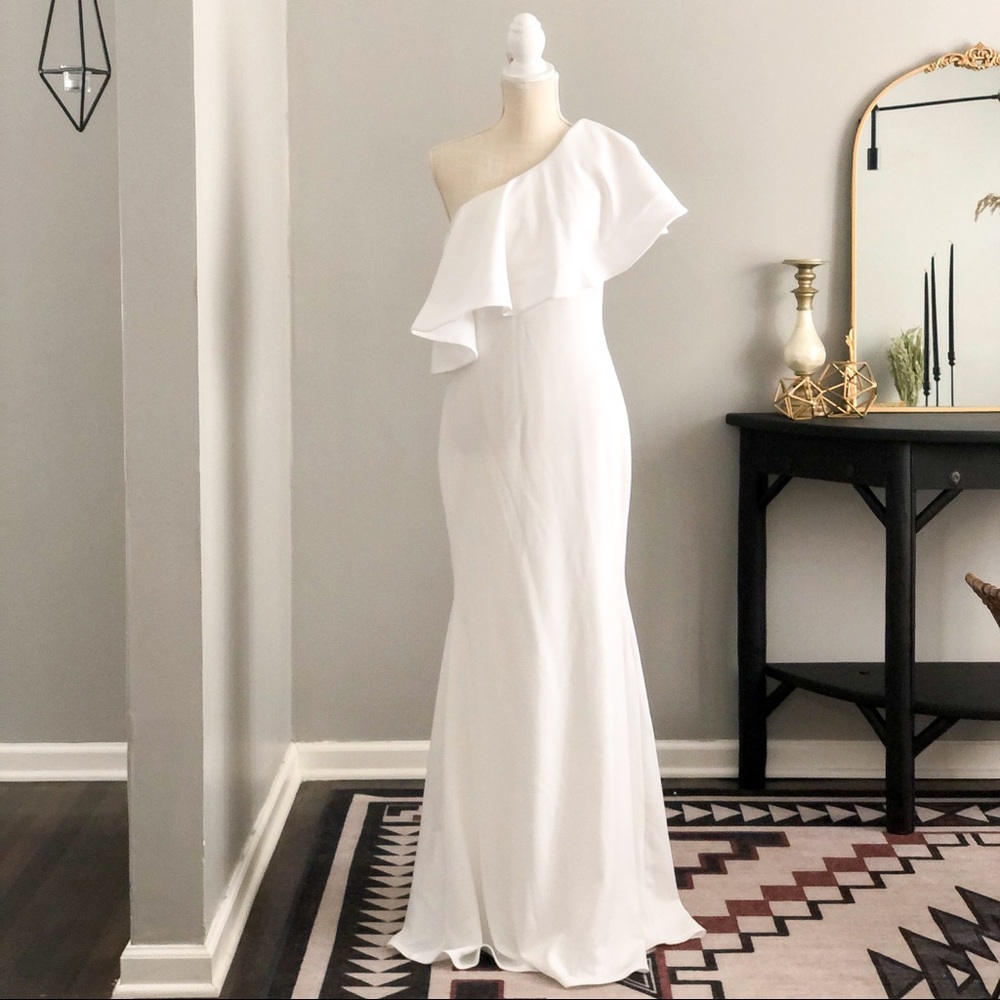 Lulus ‘So Amazed’ White One Shoulder Maxi Dress